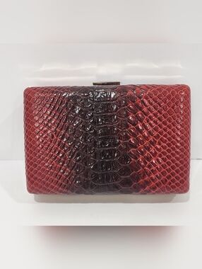 Banana Republic Hard Sided Clutch Red Snakeskin Embossed Leather New